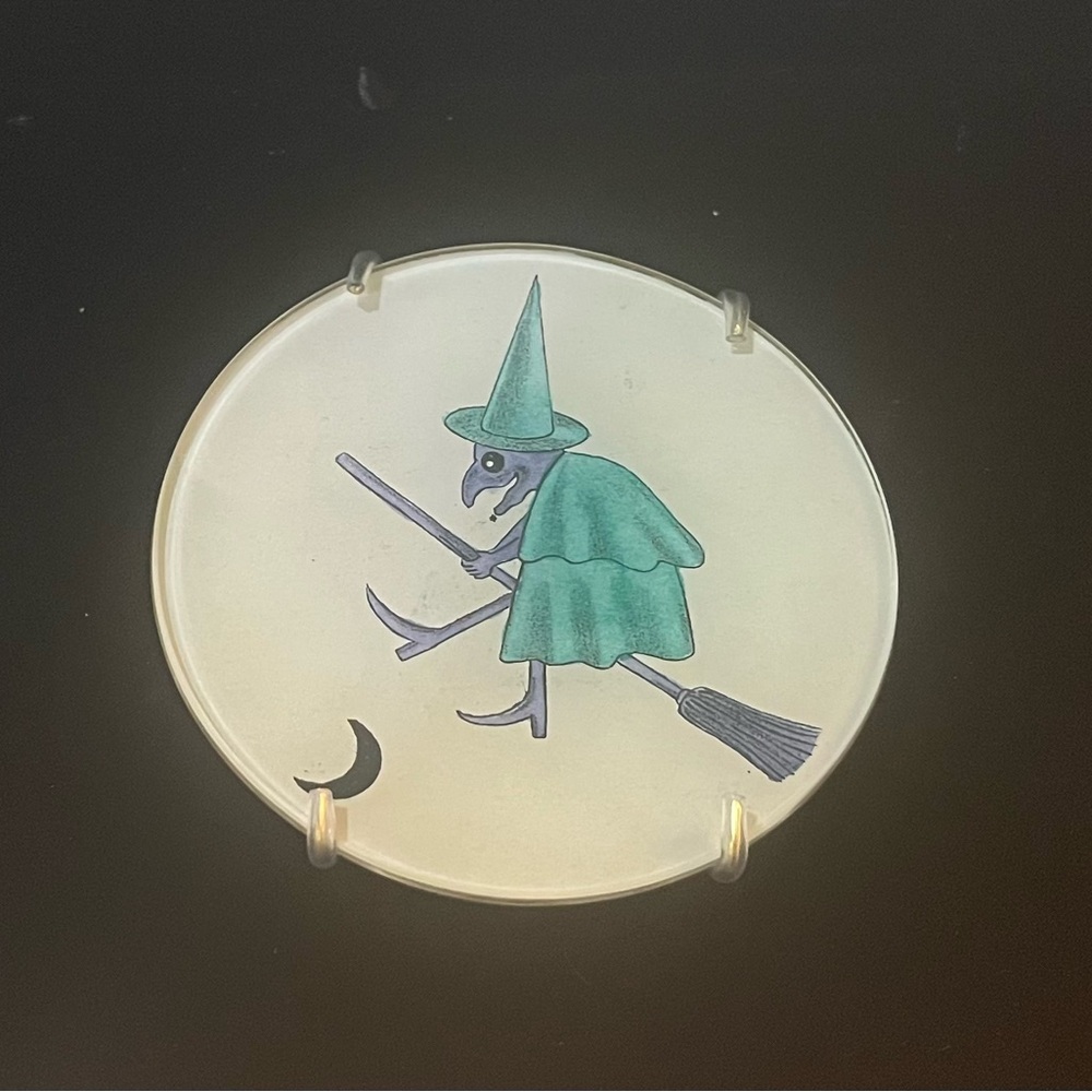 Mystical Witch John Derian Handblown Glass Plate “Witch Way” with tote